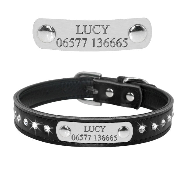 Personalized Reflective Leather Pet ID Tag Collar