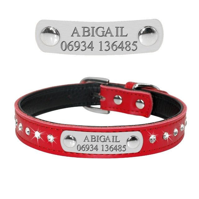 Personalized Reflective Leather Pet ID Tag Collar