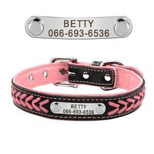 Personalized Reflective Leather Pet ID Tag Collar