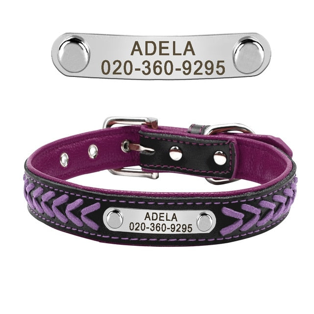 Personalized Reflective Leather Pet ID Tag Collar